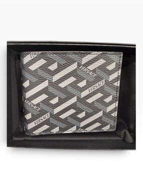 Brand new in box Versace La Greca Signature Bi-Fold Wallet in Black/Grey